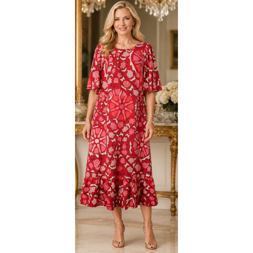 Rhode x Target Linen Dress Zinnia Flower Midi Bell Sleeve Sustainable Size 24